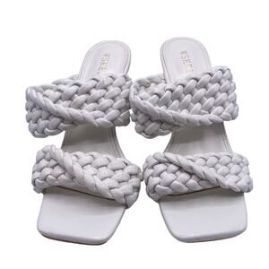 New WSKEISP White Braided Strap Faux Leather Slip On Mule Heeled Sandals 37/US 7